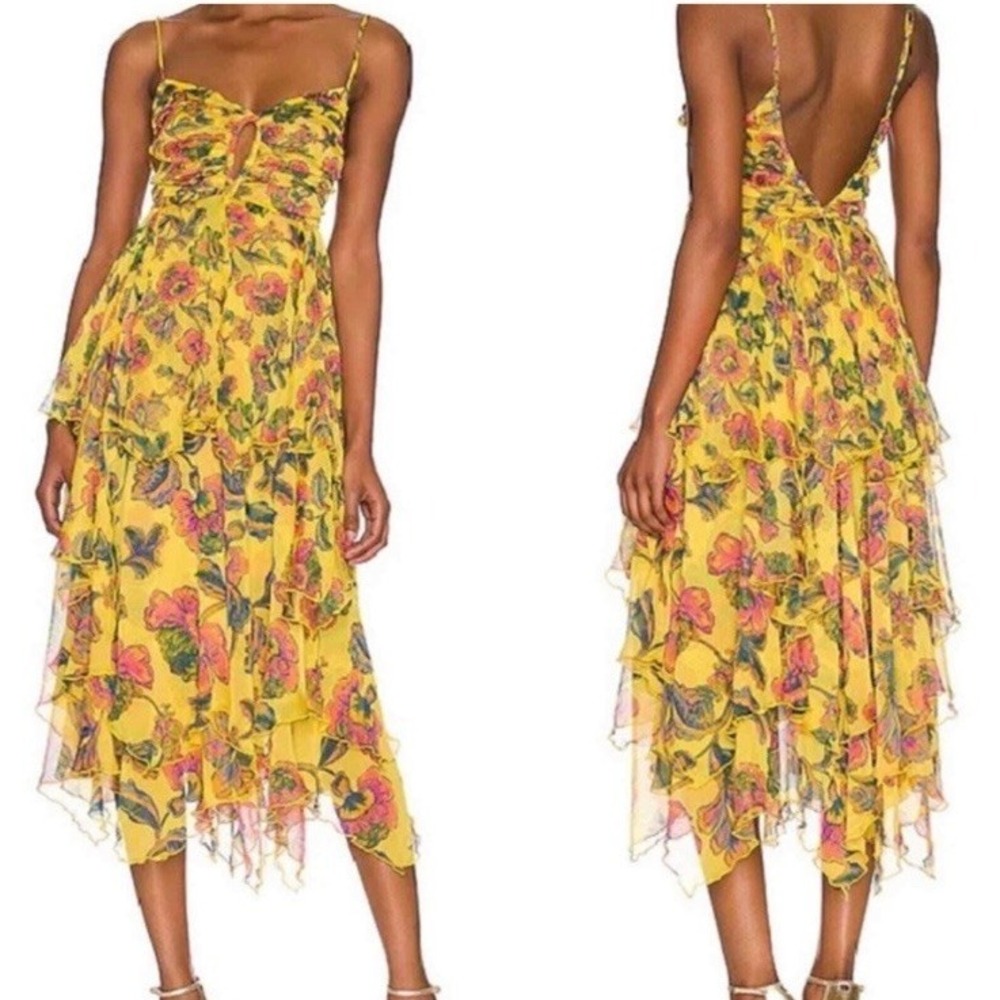 MISA Los Angeles Daphne Dress Grand‎ Canary Mix Yellow Ruffle Women's Size S
